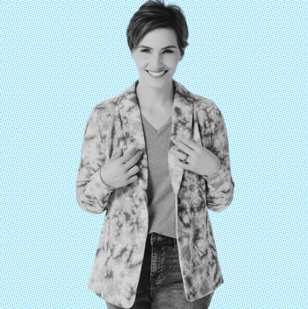 💙LOGO Lori Goldstein Blue Tie-Dye Ponte Knit Blazer